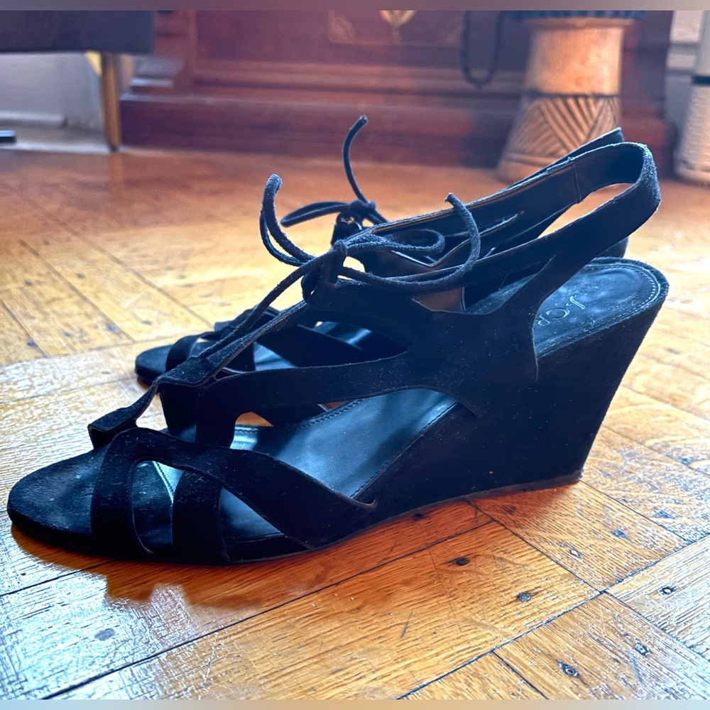 J. Crew Suede Wedge platform tie sandals size 9